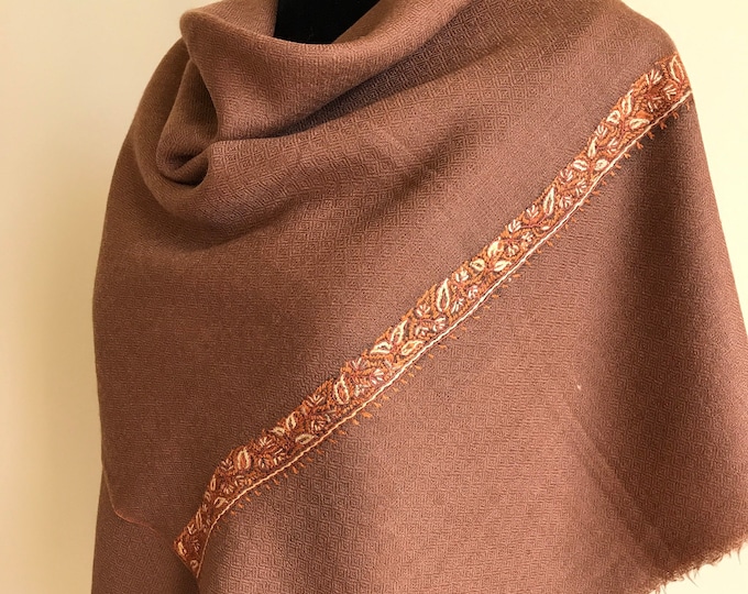 Zayna Royale Hand Embroidered Wool Scarf / Wrap - Bright Cinnamon