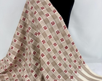 Sycamore Check Fine Wool Shawl - Hand Embroidered : Two-Tone Cocoa Tan
