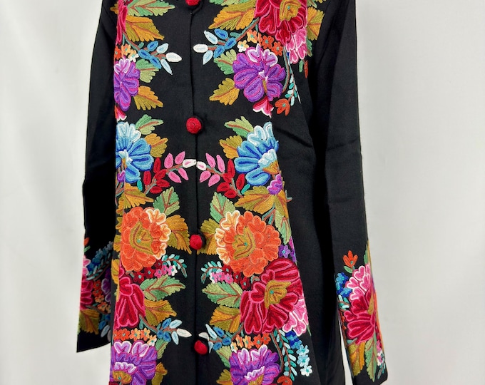 Ayse Exquisite Hand Embroidered Ladies Wool Jacket - Size L / US 12 / EU 44