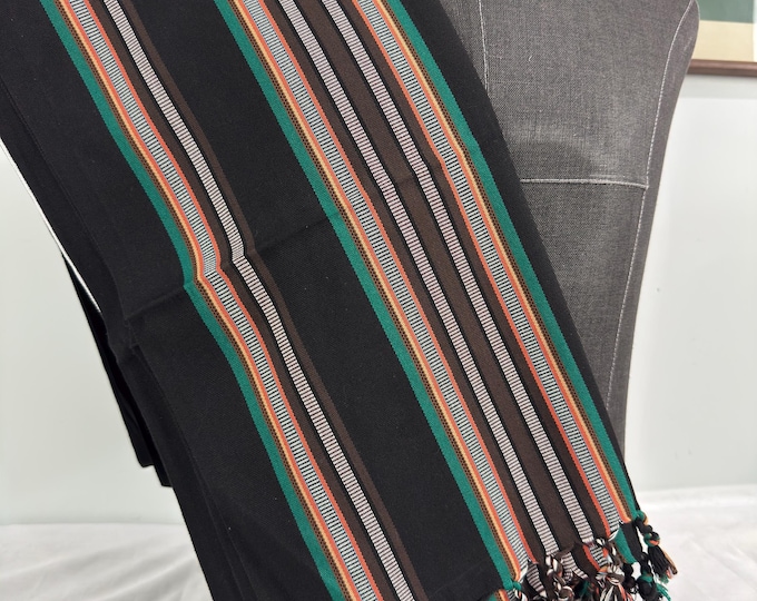 Habirah Yemeni Cotton Shawl - Heavy Weight - Black #2 - Chocolate & Basil Green