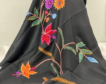 Elizabeth Hand Embroidered Floral Medley Wool Scarf / Wrap