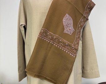 Darqawi Sandala Hand Embroidered Wool Shawl - Caramel Brown