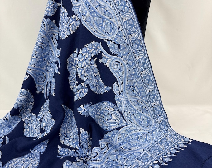 Josephine Hand Embroidered Wool -  Blue