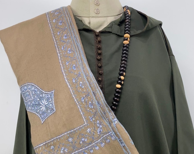 Alawi Sandala Hand Embroidered Wool Shawl - Tan Brown