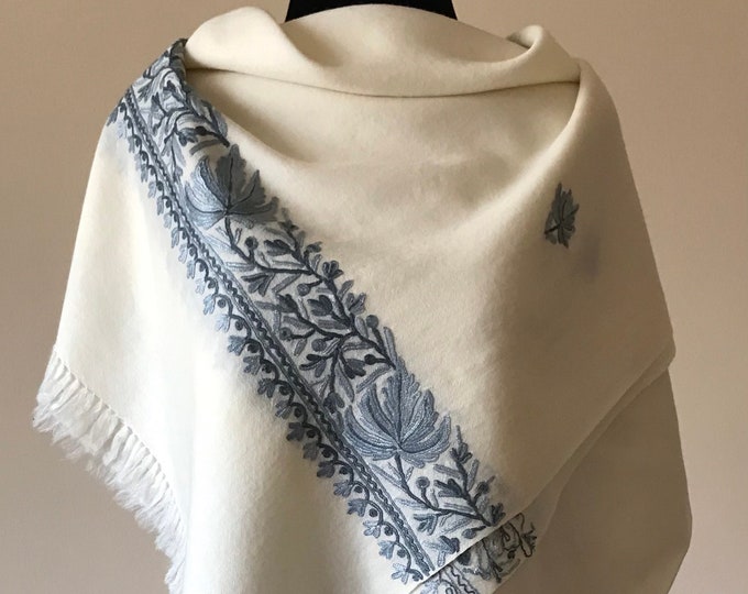 Large Sycamore Hand Embroidered Wool Wrap / Scarf