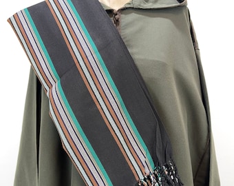 Habirah Yemeni Cotton Shawl - Black #2 - Chocolate & Basil Green