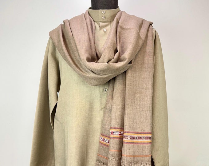 Dussa Extra Large Men's Wool Shawl - Hand Dyed Two-Tone Sepia Brown