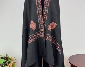Darqawi Sandala Hand Embroidered Wool Shawl - Black