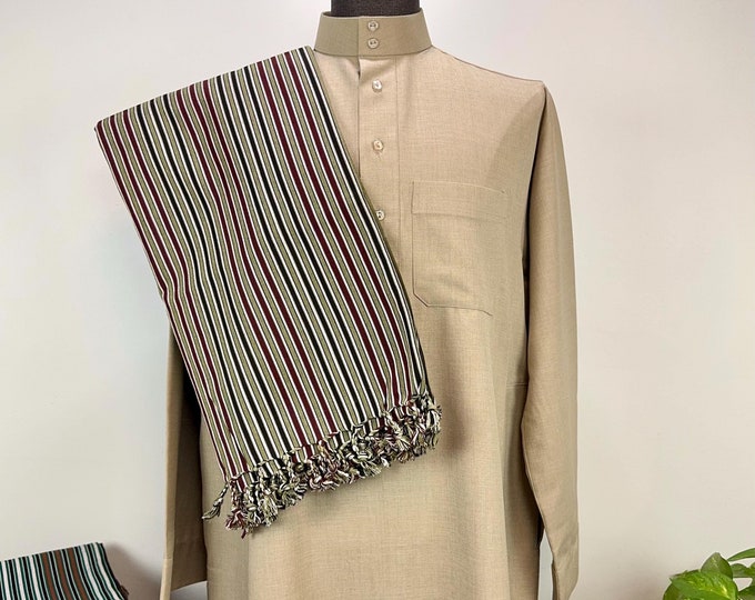 Habirah Yemeni Cotton Shawl - Olive, Chocolate & Black