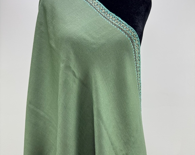 Khas Hand Embroidered Wool Wrap / Scarf - Sober Pine Green