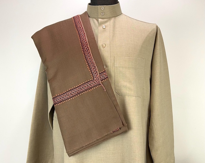 Regal Extra Large Wool Shawl - Hand Embroidered - Light Wood Brown