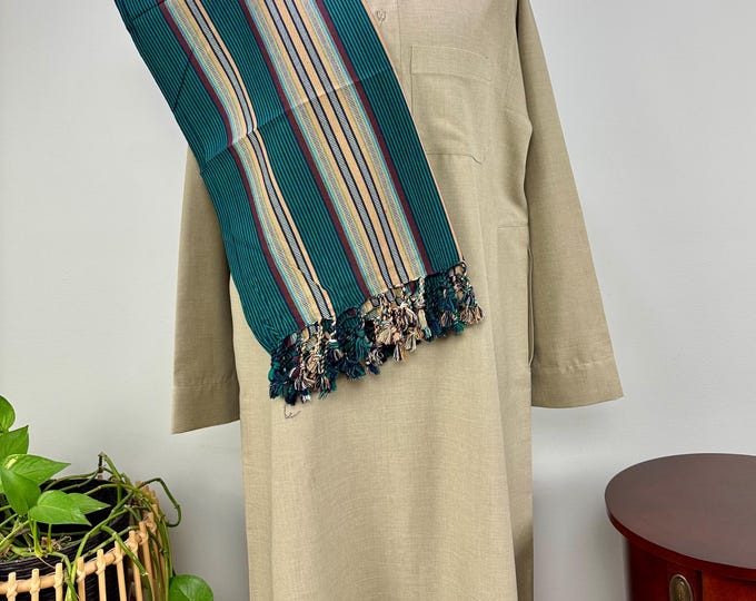 Habirah Yemeni Cotton Shawl - Pine Green #3 - Brown & Beige