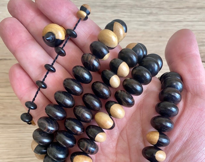 Large Ebony Oval Disc Prayer Beads 14 mm - Striped Ebony