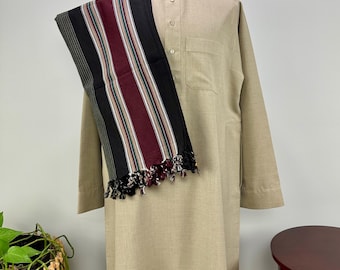 Habirah Yemeni Cotton Shawl - Black #4 - Maroon