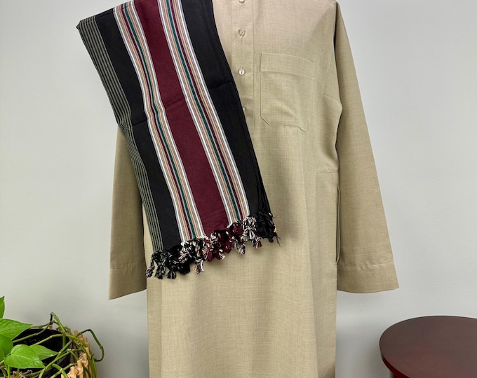 Habirah Yemeni Cotton Shawl - Black #4 - Maroon