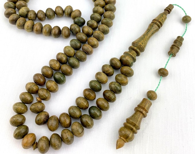 Oval Disc Prayer Beads 10 mm Green Rosewood / Lignum Vitae