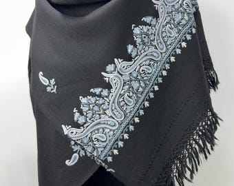 Isabella Hand Embroidered Paisley Wool Scarf / Wrap