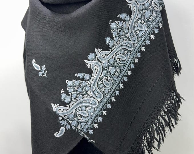 Isabella Hand Embroidered Paisley Wool Scarf / Wrap