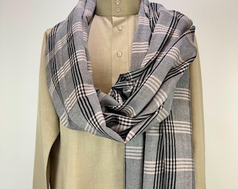 Extra Large Soft Wool Check Scarf - Two Tone Grey