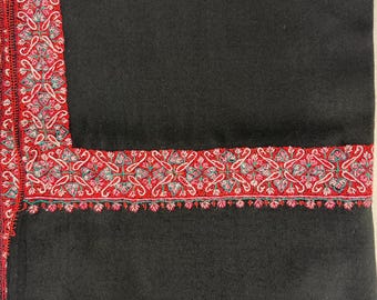 Paisleys Border Shawl - Hand Embroidered - Black