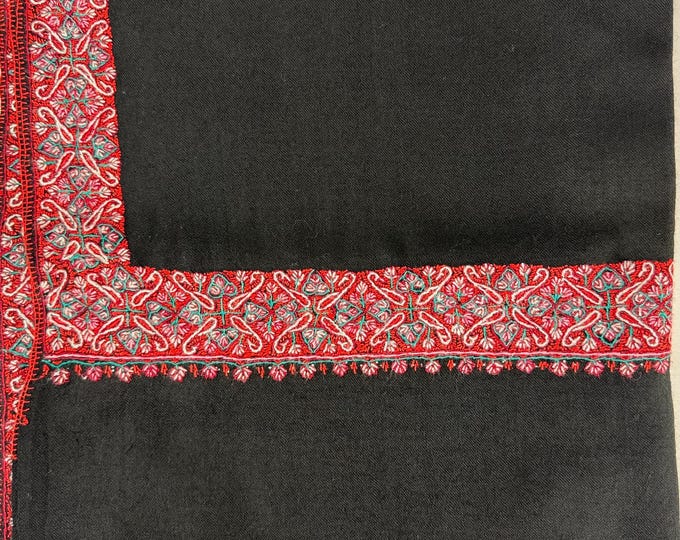 Paisleys Border Shawl - Hand Embroidered - Black