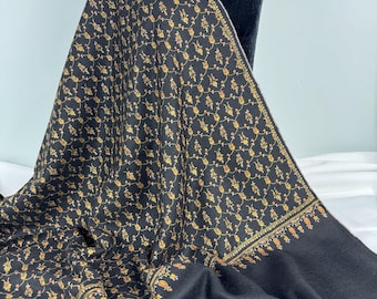 Empress Rose Cashmere Shawl -  Black - Handloom & Hand Embroidered