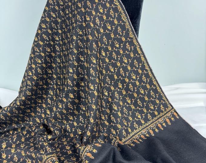 Empress Rose Cashmere Shawl -  Black - Handloom & Hand Embroidered