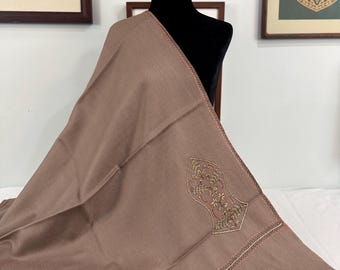 Zayn Sandala Shawl - Hand Embroidered - Dark Sepia Tan