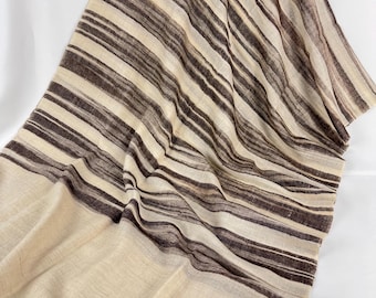 Zebra Stripe Handloom Cashmere Scarf - Beige and Chocolate
