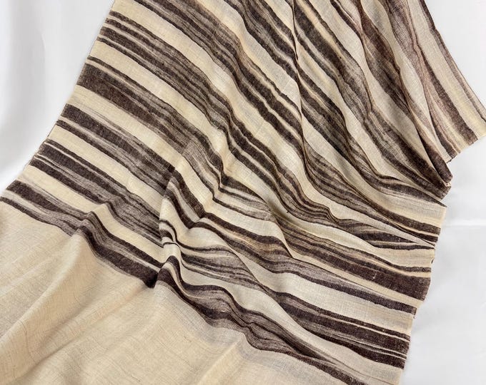 Zebra Stripe Handloom Cashmere Scarf - Beige and Chocolate