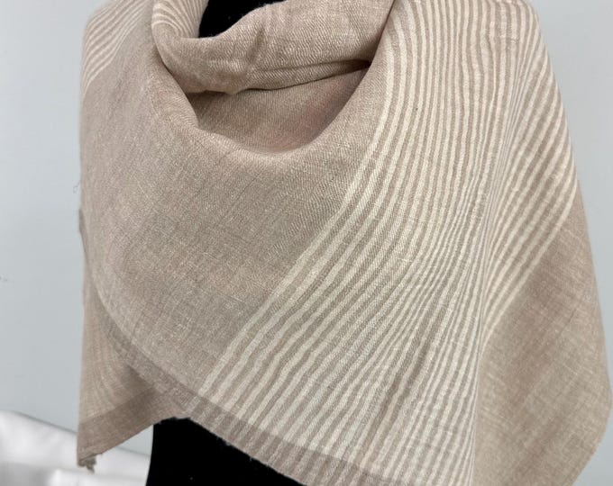 Handloom Cashmere Scarf - Linen Beige Stripes