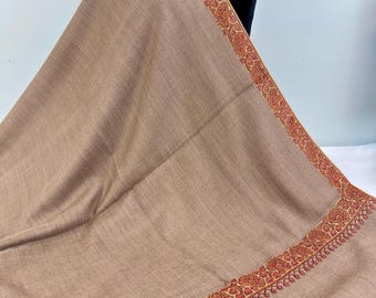 Paisleys Border Shawl - Hand Embroidered - Two-tone Brown