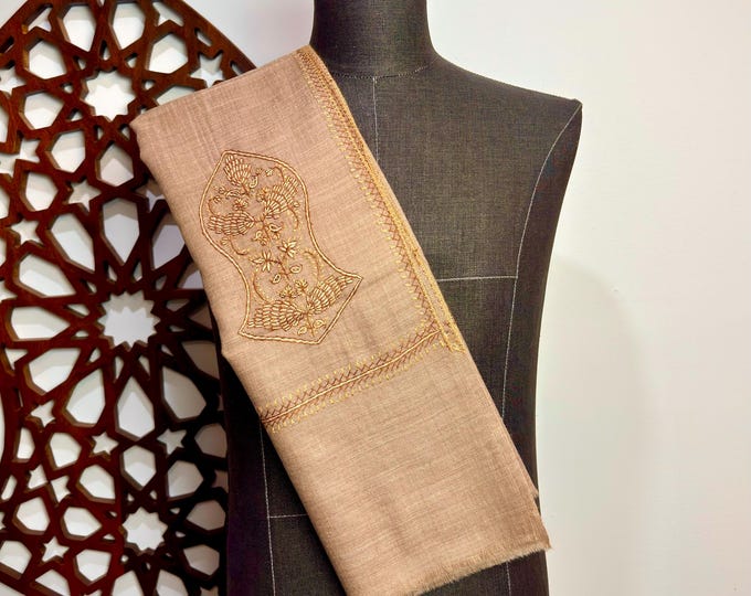 Zayn Sandala Hand Embroidered Wool Shawl - Two-tone Warm Cider Brown