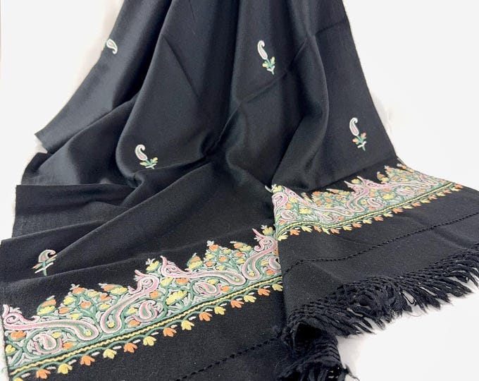 Isabella Hand Embroidered Paisley Wool Scarf / Wrap