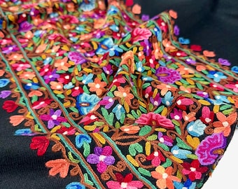 Mughal Floral Medley Hand Embroidered Wrap - Black
