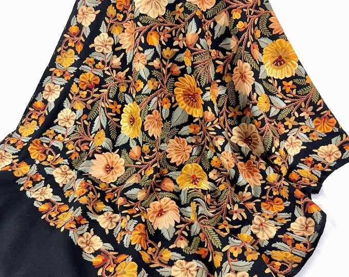Whispers of Fall - Hand Embroidered Wool Wrap