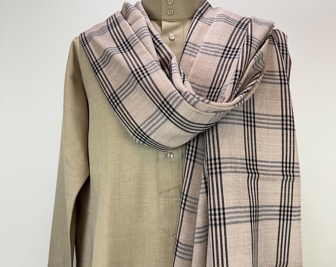 Extra Large Soft Wool Check Scarf - Two Tone Bone White & Black
