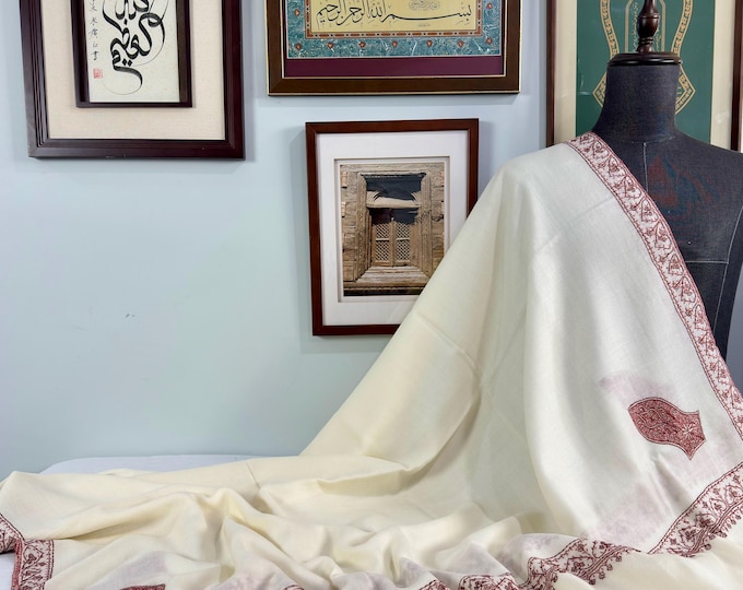 Yaseen Extra Large Sandala Shawl - Hand Embroidered  - Alabaster White