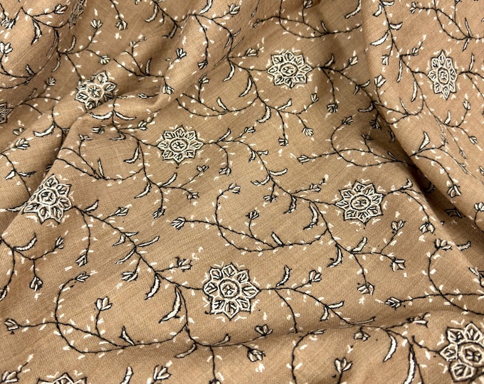 Layla Hand Embroidered Wool Shawl - Rich Hazel Brown