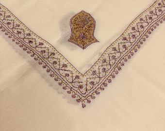 Shemagh Sandala Hand Embroidered Wool Square Scarf - Light Cream