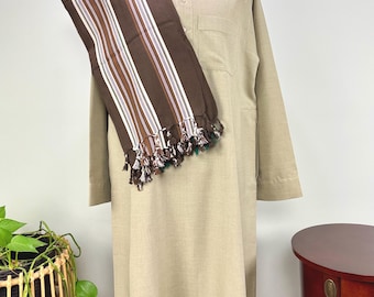 Habirah Yemeni Cotton Shawl - Chocolate Brown - Green