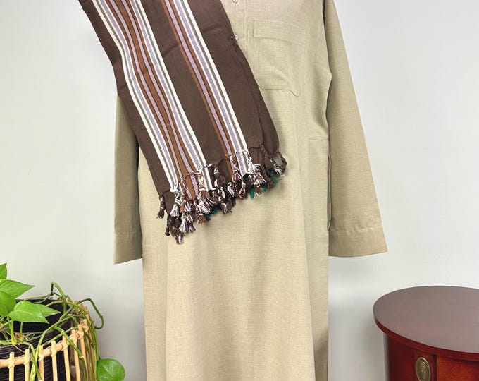 Habirah Yemeni Cotton Shawl - Chocolate Brown - Green