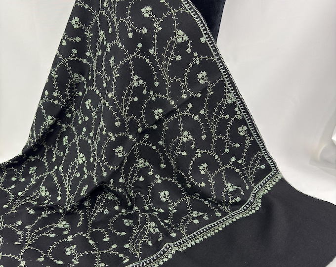 Layla Hand Embroidered Wool Wrap - Black