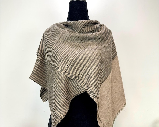 Zebra Stripe Handloom Cashmere Scarf - Coffee Brown and Black