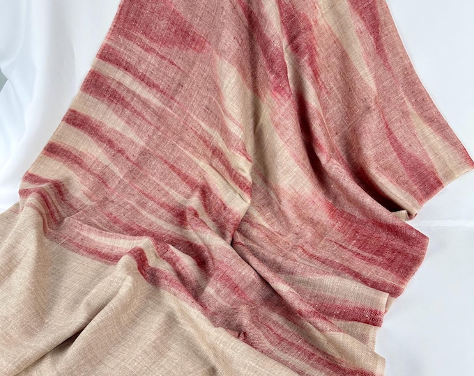 Zebra Stripe Handloom Cashmere Scarf - Cherry and Sepia Beige