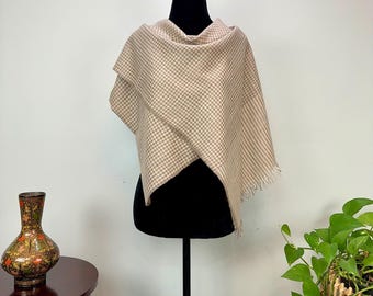 Beige Gingham Check Handloom Cashmere Scarf