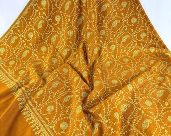 Floral Handloom Hand Embroidered Cashmere Shawl -  Mustard