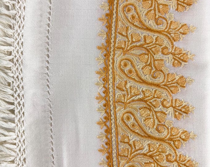 Isabella Hand Embroidered Paisley Wool Scarf / Wrap