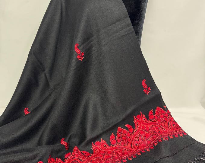 Isabella Hand Embroidered Paisley Wool Scarf / Wrap