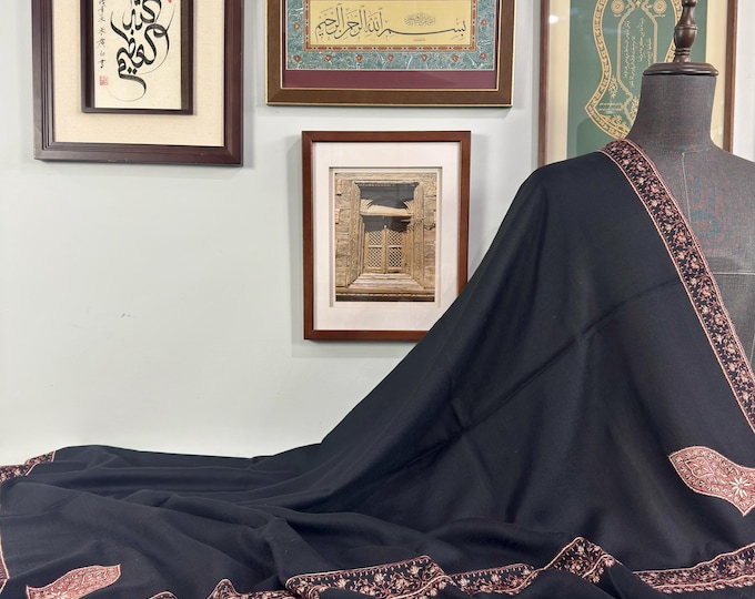 Yaseen Extra Large Sandala Shawl - Hand Embroidered  - Black